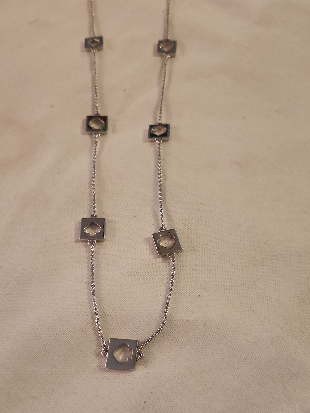 kate Spade Silver Square Link Necklace with Heart Cutouts